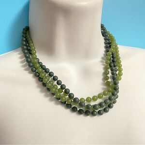 SARAH COVENTRY Vintage Green Tones Beads Acrylic Long Necklace Pair